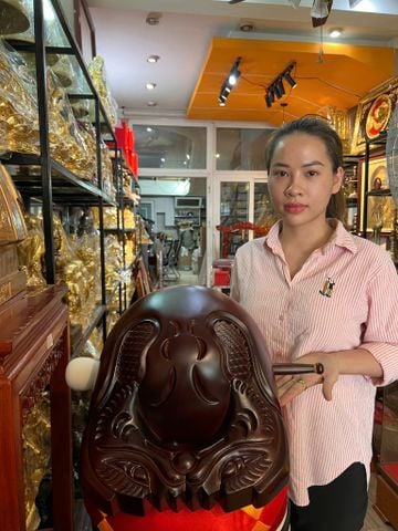 Mõ tụng kinh gỗ mít Cao 28cm ngang 29cm sâu 40cm