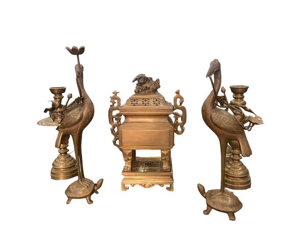 Bộ ngũ sự vuông đỉnh đồng cao 55cm - 65cm