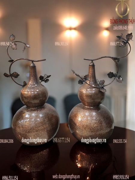 Hồ lô phong thủy bằng đồng đỏ gò thủ công Cao 81 đến đỉnh, cao 60 tới nắp đk 40