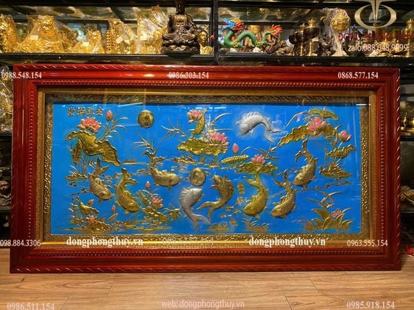 Tranh cá cửu ngư quần hội 90x1m7