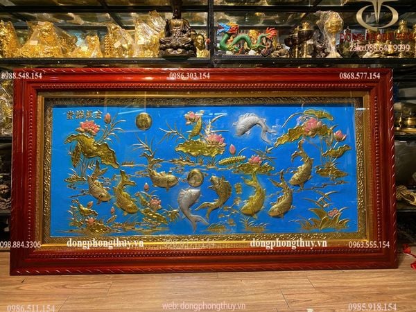 Tranh cá cửu ngư quần hội 90x1m7