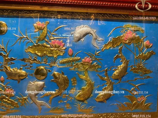 Tranh cá cửu ngư quần hội 90x1m7