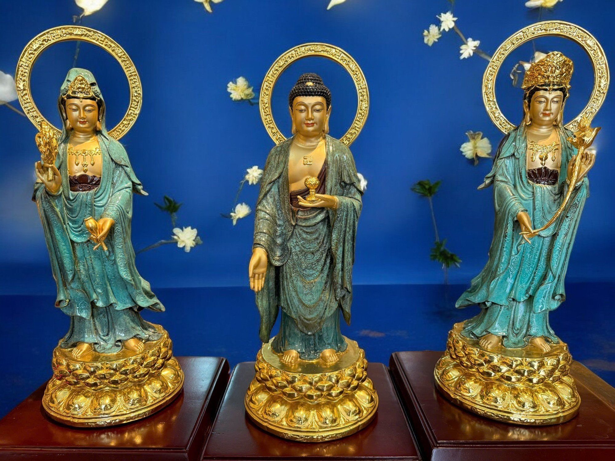 Tây Phương Tam Thánh bằng đồng xanh