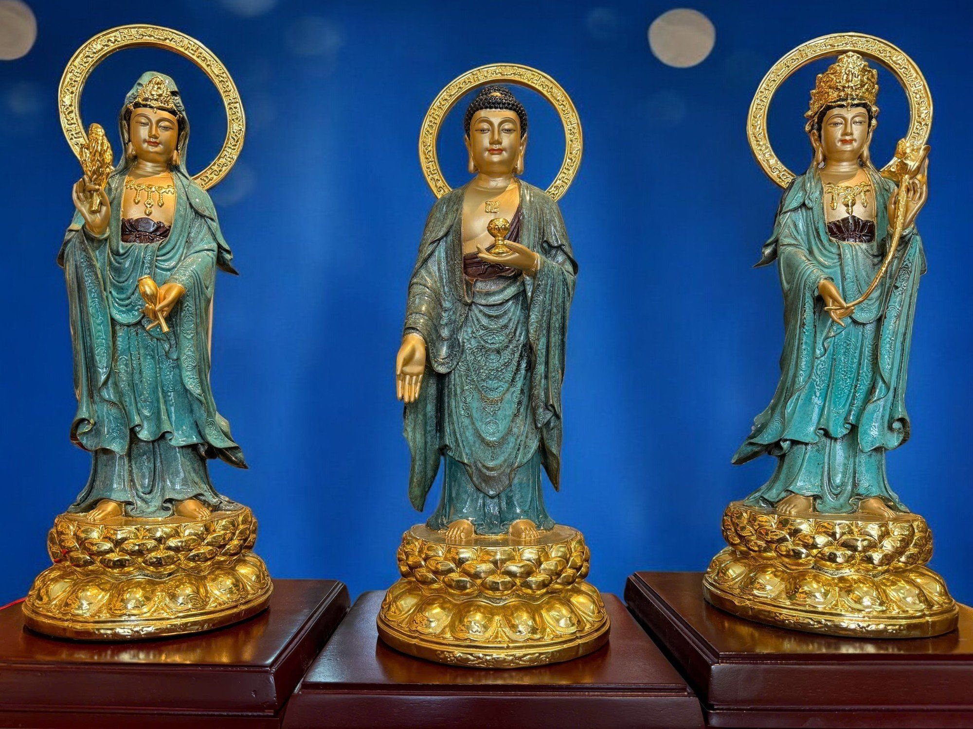 Tây Phương Tam Thánh bằng đồng xanh