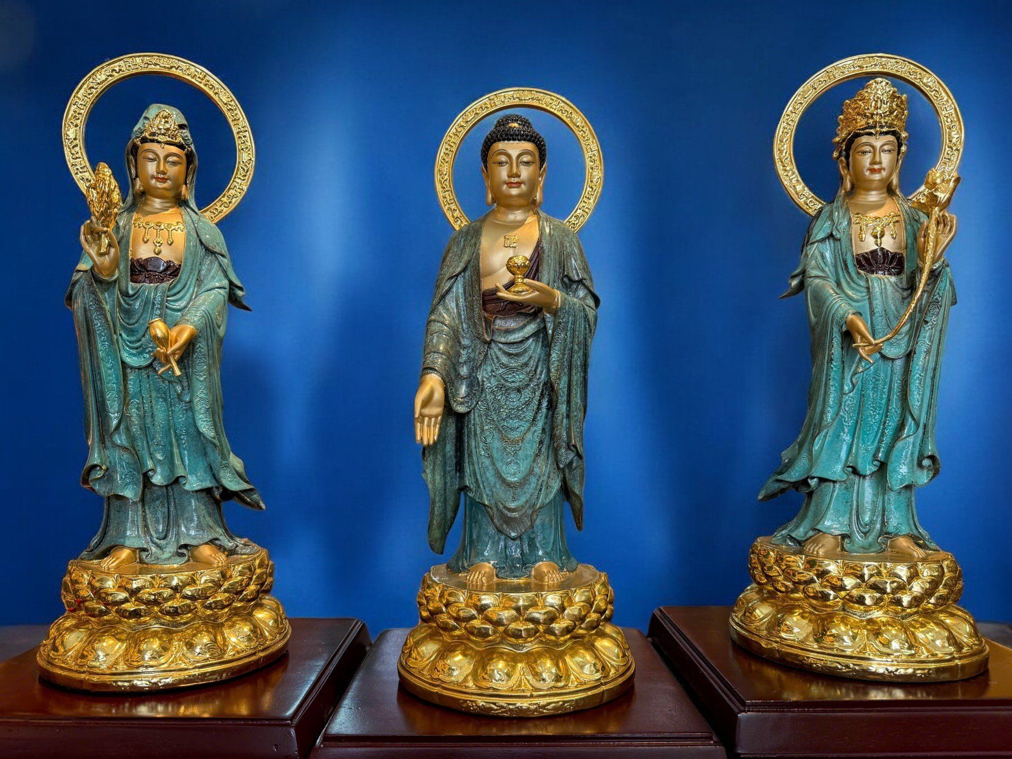 Tây Phương Tam Thánh bằng đồng xanh
