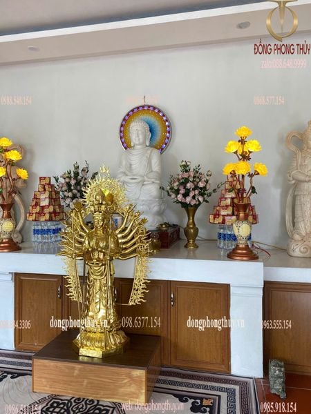 Thiên Thủ Thiên Nhãn bằng đồng dát vàng Cao 1m37 ngang 40 sâu 35