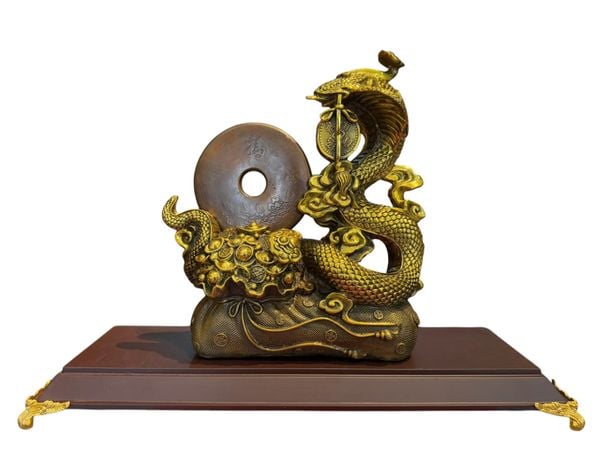 Tượng rắn ôm đồng tiền bằng đồng Cao 31 ngang 23 sâu 9 nặng 5,5kg