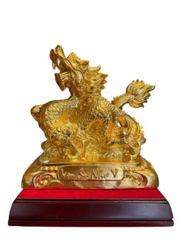 Tượng rồng phong thủy dát vàng 24k cao 27cm nặng 5kg chữ Việt
