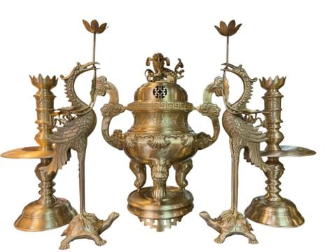 Bộ Ngũ sự đỉnh đồng cát tút hoa sòi cao 60cm