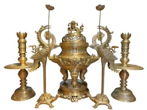 Ngũ sự đỉnh đồng cát tút song long chầu nguyệt cao 80cm nặng 68.2kg