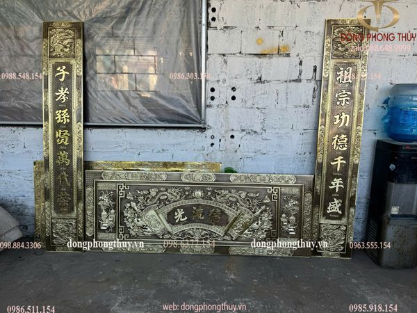 Bộ hoành phi câu đối bằng đồng hun nâu