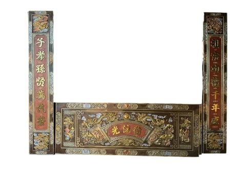 Bộ hoành phi câu đối bằng đồng dát vàng bạc