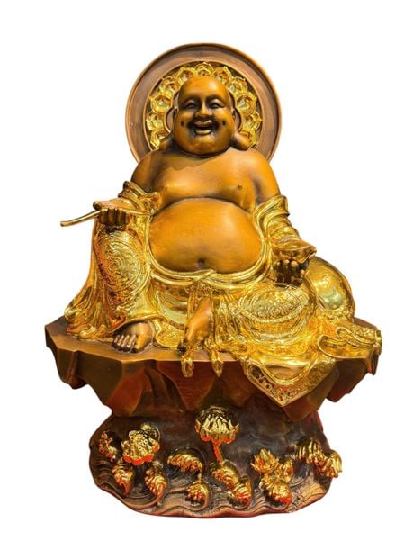 Tượng di lặc dát điểm vàng cao 45 ngang 32 sâu 18 nặng 12kg