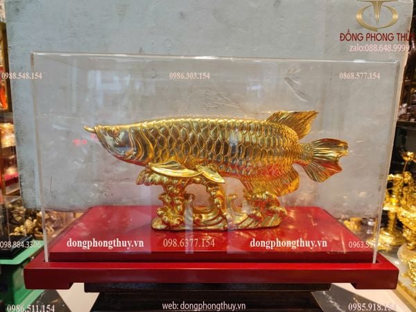Cá rồng bằng đồng dát vàng 24K cao 17 dài 38 nặng 4kg