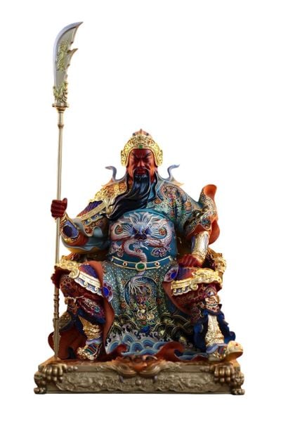 Tượng Quan Thánh Đế Quân - Quan Công bằng đồng vẽ gấm