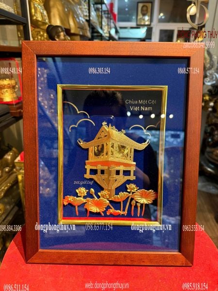 Tranh chùa một cột mạ vàng 24k 30x25cm