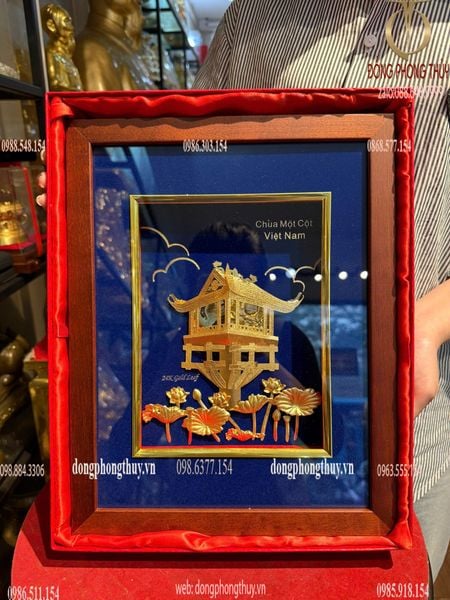 Tranh chùa một cột mạ vàng 24k 30x25cm