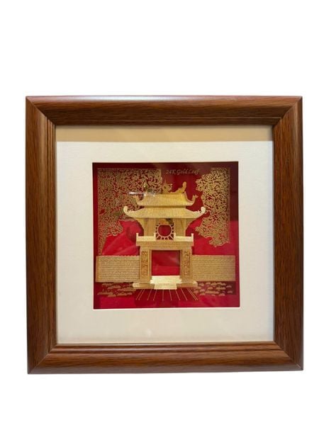 Tranh Khuê Văn Các bằng đồng mạ vàng 24k 24x24cm