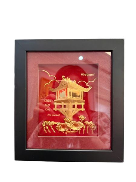 Tranh chùa một cột mạ vàng 24k 20x18cm