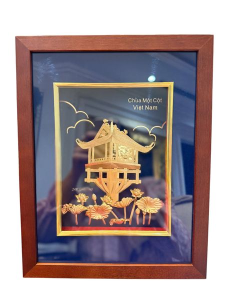 Tranh chùa một cột mạ vàng 24k 30x25cm