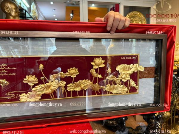 Tranh hoa sen mạ vàng 24k 29x87cm