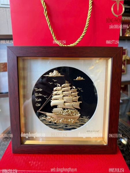 Quà tặng mạ vàng: Tranh thuyền buồm mạ vàng 24k 20x20cm