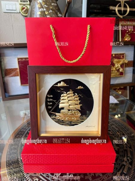 Quà tặng mạ vàng: Tranh thuyền buồm mạ vàng 24k 20x20cm