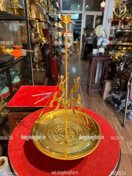Khay đỡ hương vòng bằng đồng dát vàng 24k Cao 19cm đk 17cm 400g