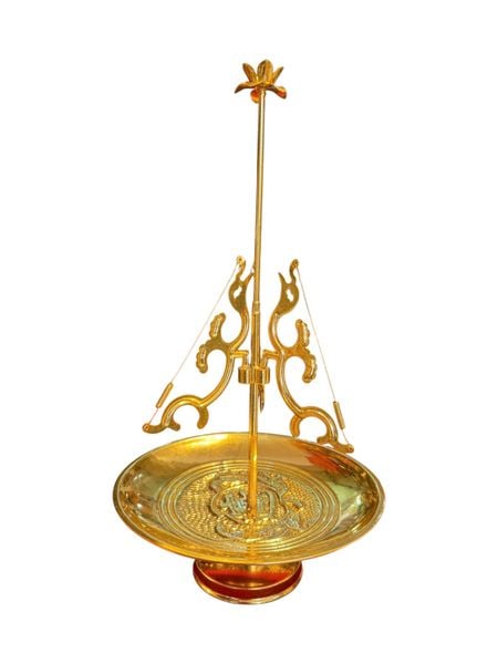Khay đỡ hương vòng bằng đồng dát vàng 24k Cao 19cm đk 17cm 400g
