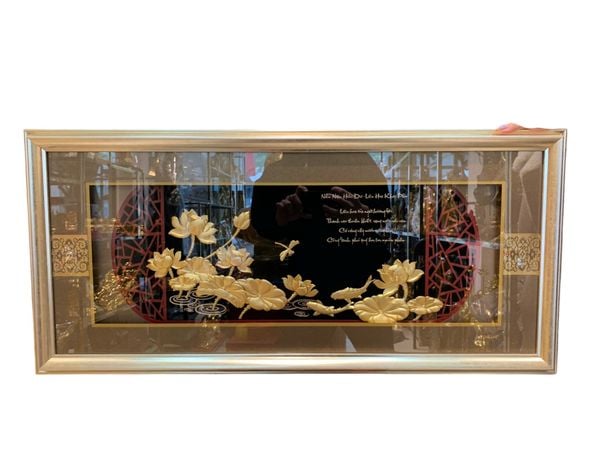 Tranh hoa sen mạ vàng 24k 42x90cm
