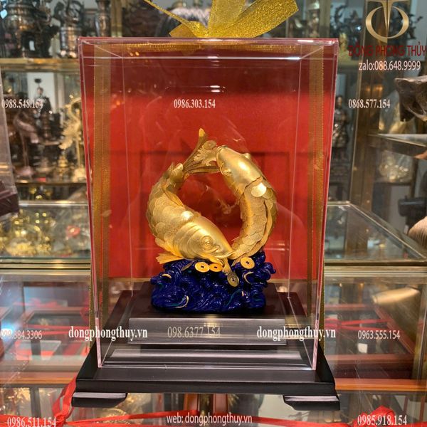 Tượng cá chép mạ vàng 24k 17x14x22cm
