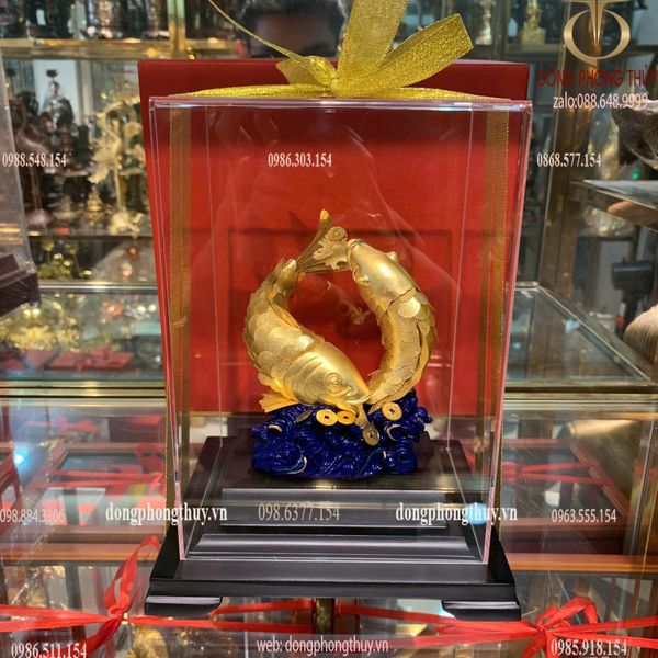 Tượng cá chép mạ vàng 24k 17x14x22cm