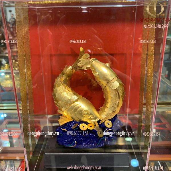 Tượng cá chép mạ vàng 24k 17x14x22cm