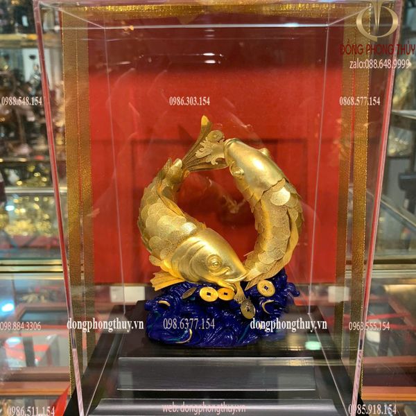 Tượng cá chép mạ vàng 24k 17x14x22cm