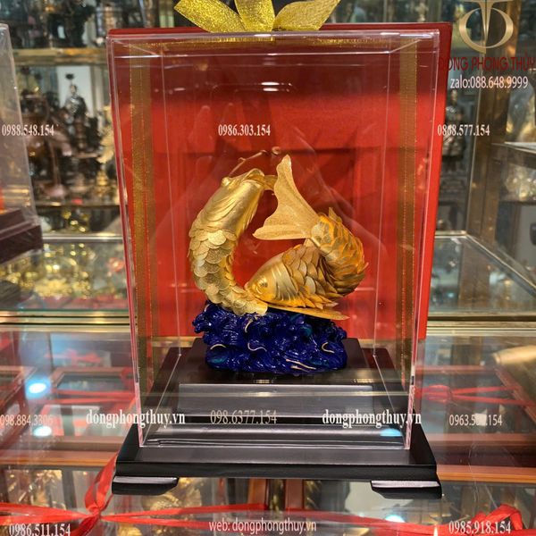 Tượng cá chép mạ vàng 24k 17x14x22cm