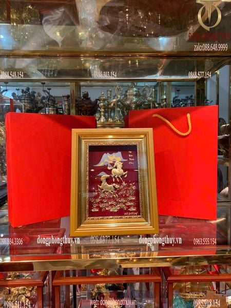 Tranh mã đáo thành công mạ vàng 24k 20x25cm