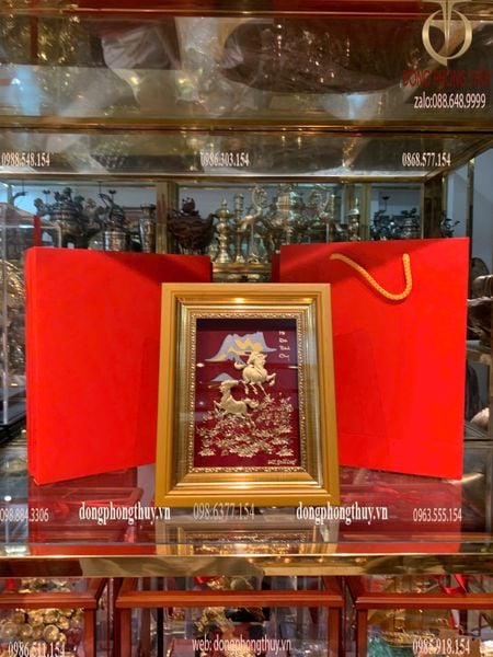 Tranh mã đáo thành công mạ vàng 24k 20x25cm
