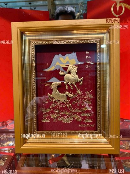Tranh mã đáo thành công mạ vàng 24k 20x25cm
