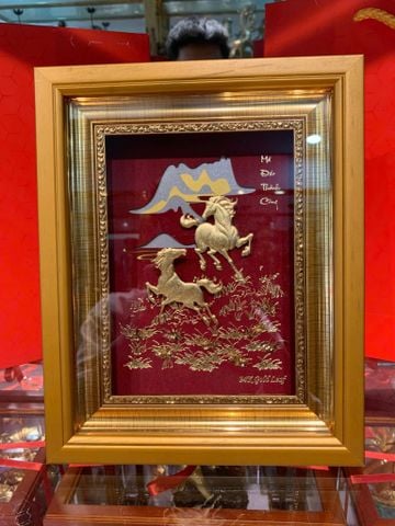 Tranh mã đáo thành công mạ vàng 24k 20x25cm