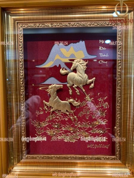 Tranh mã đáo thành công mạ vàng 24k 20x25cm