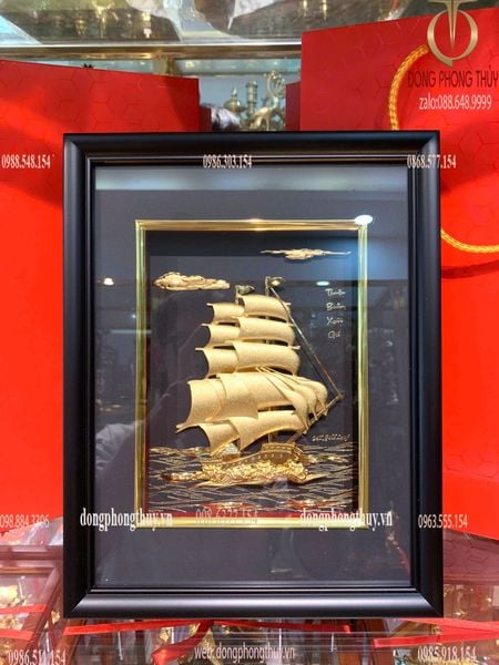Tranh thuyền buồm mạ vàng 24k  - tranh thuận buồm xuôi gió 25x32cm