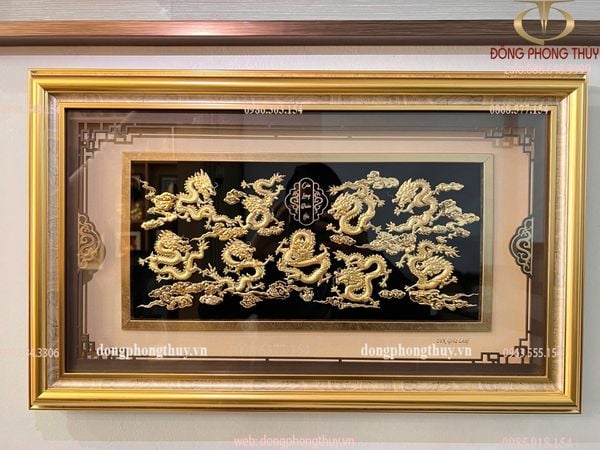 Tranh cửu long bằng đồng mạ vàng 24k 40x65cm