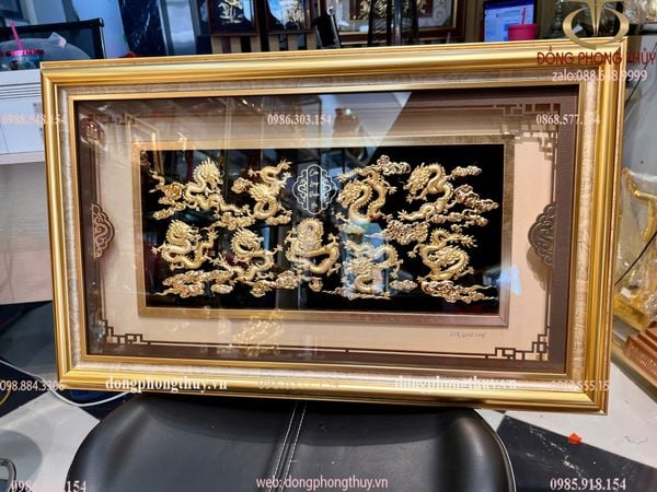 Tranh cửu long bằng đồng mạ vàng 24k 40x65cm