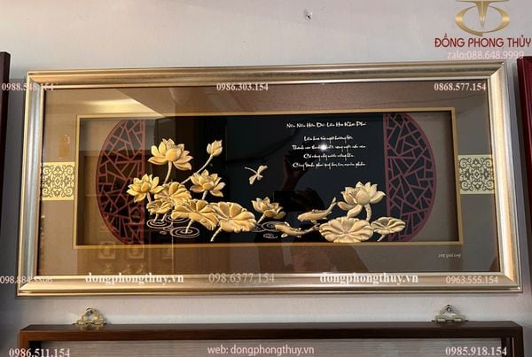 Tranh hoa sen mạ vàng 24k 42x90cm