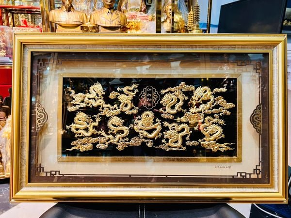 Tranh cửu long bằng đồng mạ vàng 24k 40x65cm