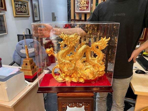 Tượng rồng hồ lô dát vàng 24k Cao 42 dài 55 sâu 18 nặng 16 kg