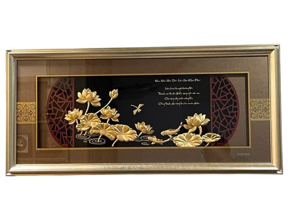 Tranh hoa sen mạ vàng 24k 42x90cm