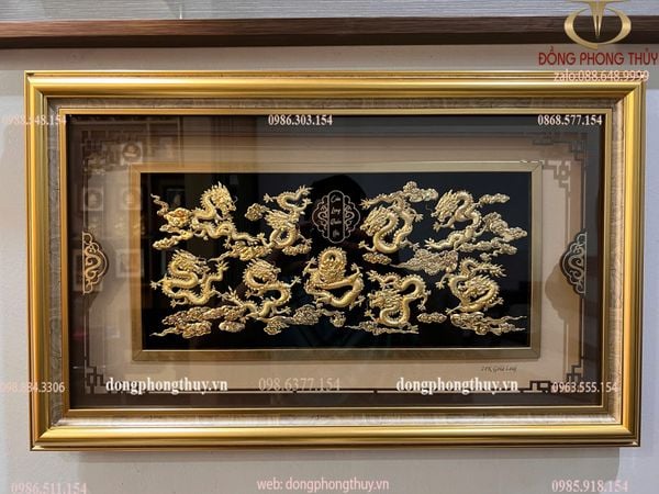 Tranh cửu long bằng đồng mạ vàng 24k 40x65cm