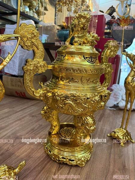 Bộ Tam sự hạc đỉnh cao 65, hạc cao 68cm chữ Việt dát vàng nano