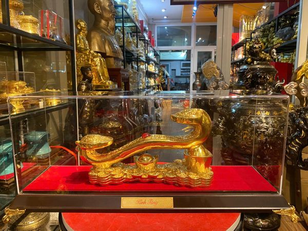 Gậy như ý bằng đồng dát vàng 24k Cao 13cm dài 27cm nặng 1,7kg dát 24k